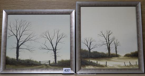 Michael Hill, pair of oils on board, Trees in winter, signed, largest 27 x 23cm